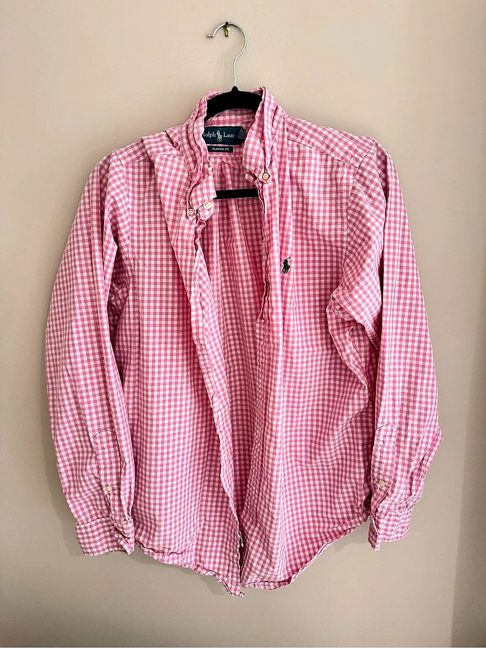 Ralph Lauren Classic Fit Gingham Button Down Pink & White Size Large Like New